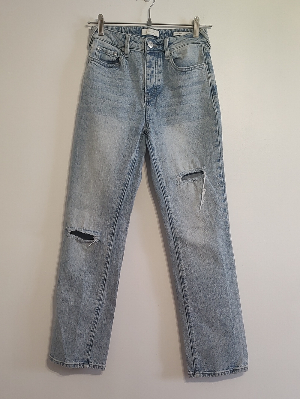 Cleo + Wolf Distressed Blue High Rise Jeans